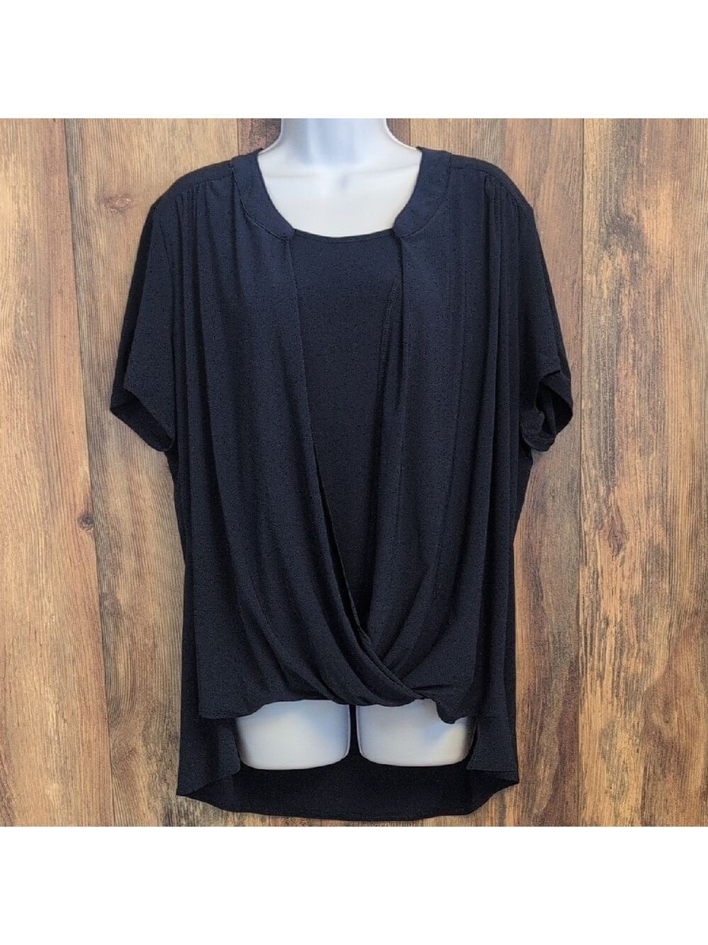 NWT Roz & Ali Navy Drape Front Blouse 2X                                   -D112